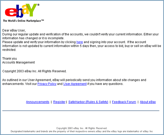 Important eBay Update - Phishing Scam