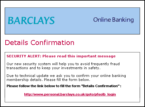 ! Barclays IBank's account - Spoof Email Phishing Scam