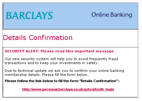 Official Notice for all users of Barclays IBank - Spoof Email Phishing Scam