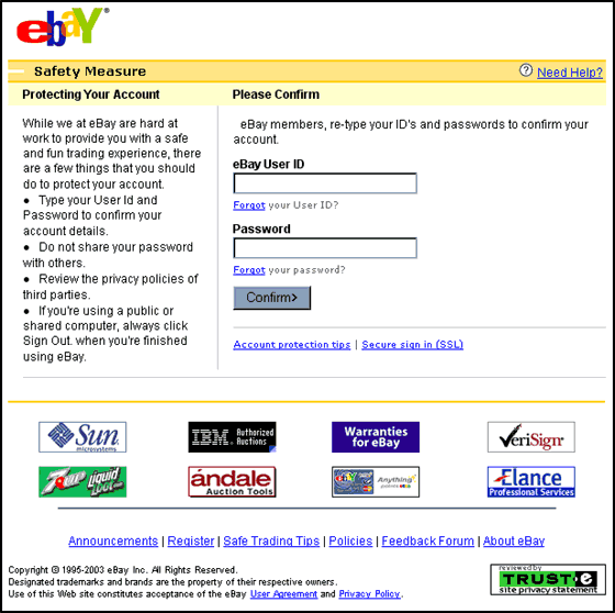 eBay - Safety Measure - Please Confirm You Account - Spoof Email Phishing Scam