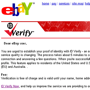 Verify your eBay ID - Spoof Email Phishing Scam