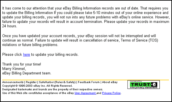 eBay verify account - spoof email