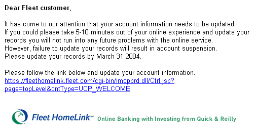 Fleet HomeLink Online Banking and Investing Email