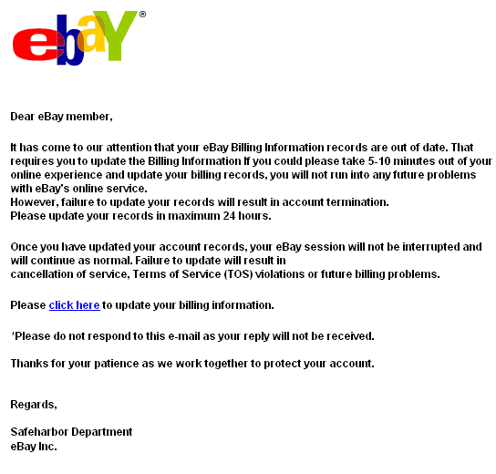 eBay - Your account could be suspended spoof email