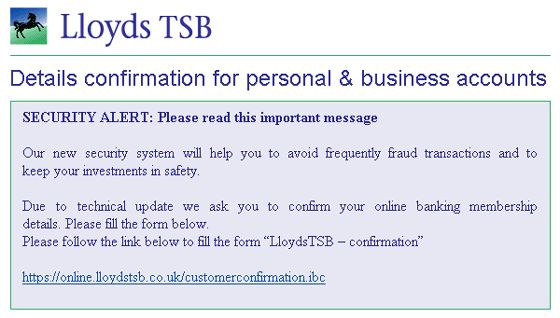 Lloyds TSB's official notice spoofed email