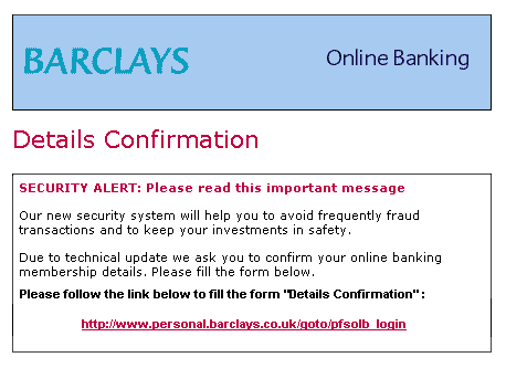 Your account - Barclays IBank spoofed email