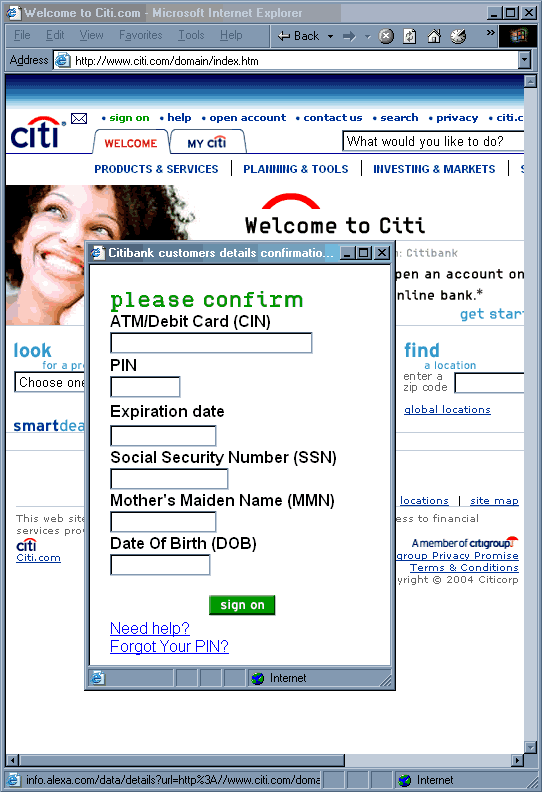 Warning all Citibank users - forged web apge.