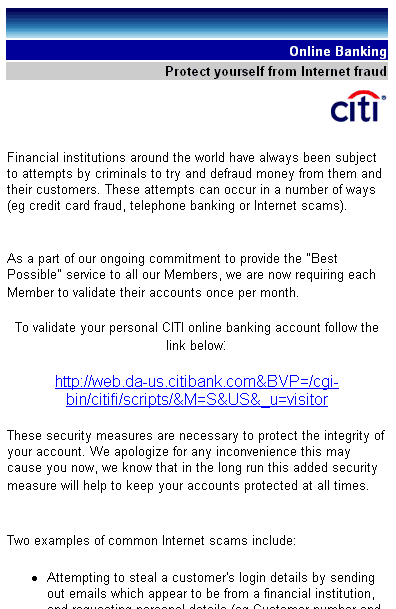 Citibank Notice spoofed email