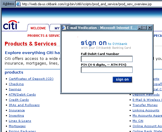 Citi_Bank EMAIL Verification forged pop up window