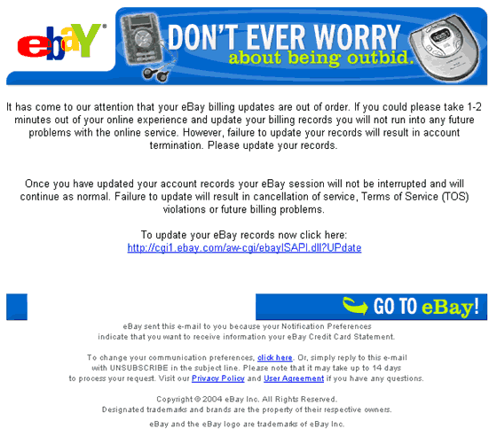 Your eBay experience spoofed email