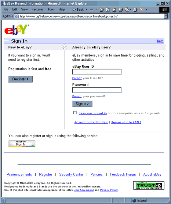 Verify ebay account forged sign in page.