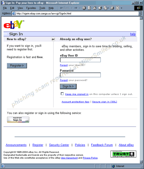 TKO NOTICE: Pay your fees to eBay.com forged sign in page.