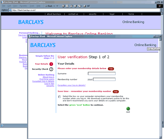Official information for all Barclays IBank customers forged web page.