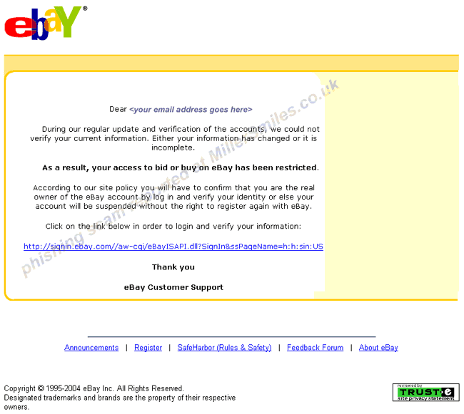 eBay Account Suspended - spoofed email