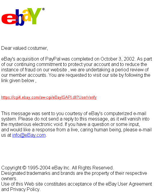 Ebay testing account - spoofed email.