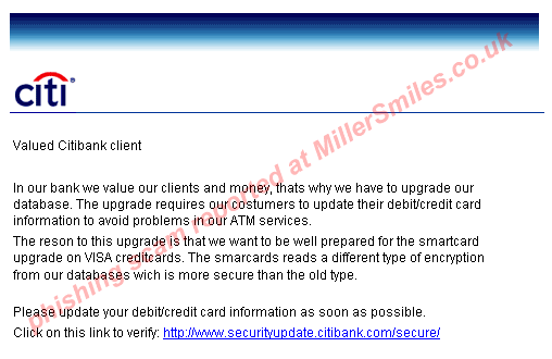 Security Update (Citibank) - phoney email