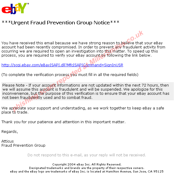 ***Urgent Fraud Prevention Group Notice*** - spoofed email
