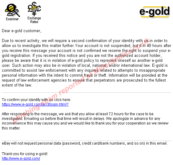 e-gold account notification
