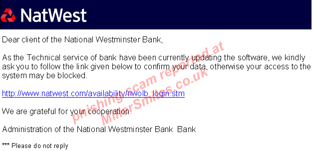 4903 Phishing Scams targeting Nat West, Barclays, Lloyds TSB, Nationwide, Halifax.