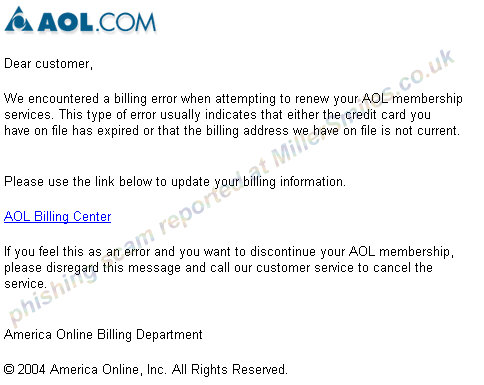 Billing Failure  (AOL) 