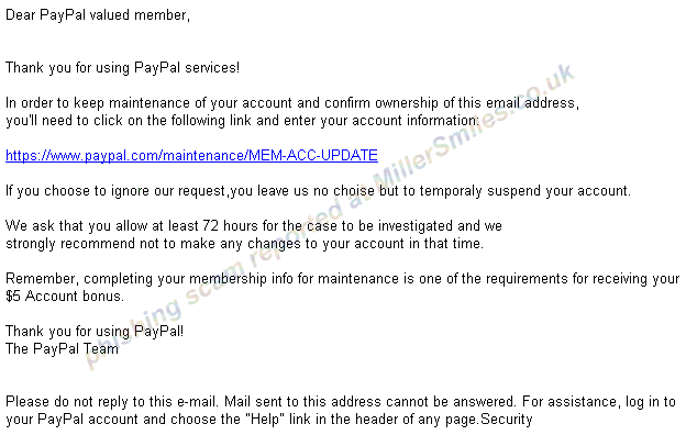 Maintenace of Your PayPal Account!