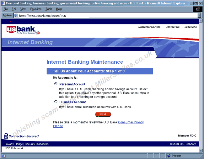 USBANK.COM URGENT NOTIFICATIOtn - forged US Bank web page (first view).
